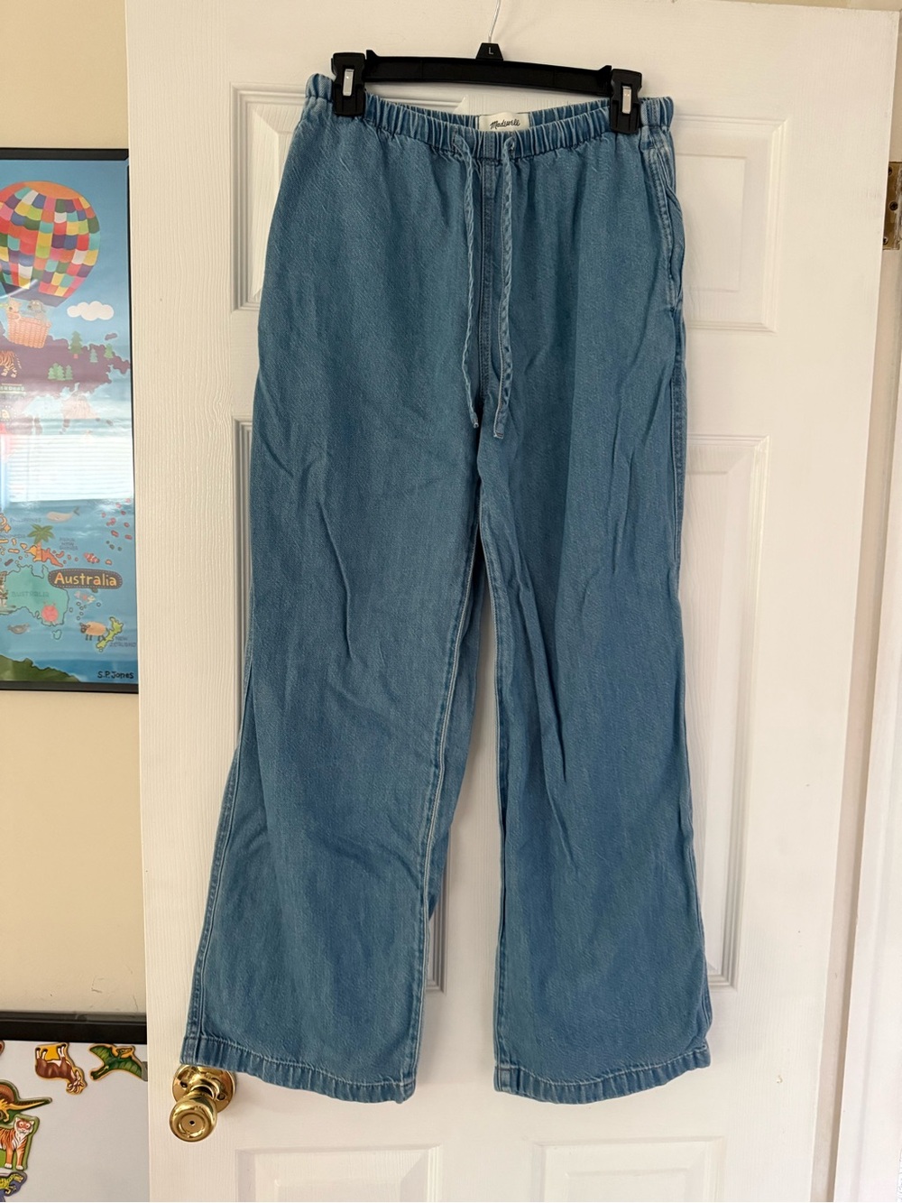 Like New Madewell Light Blue Drawstring Wide-Leg Denim Pants